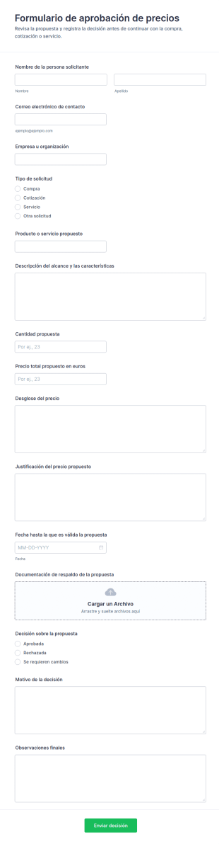 Solicitud De Aprobación De Precios