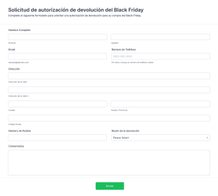 Solicitud De Autorización De Devolución Black Friday