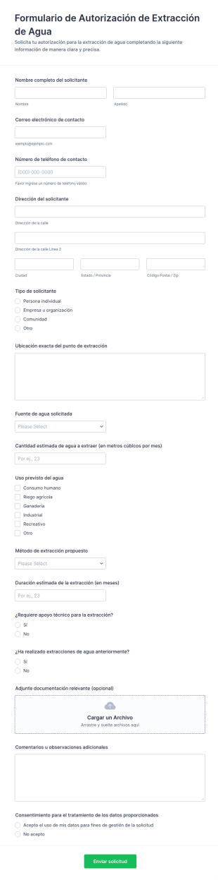Solicitud De Autorización De Extracción De Agua
