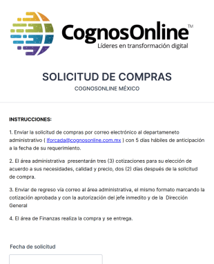 Solicitud De Compras Cognosonline México Form Template