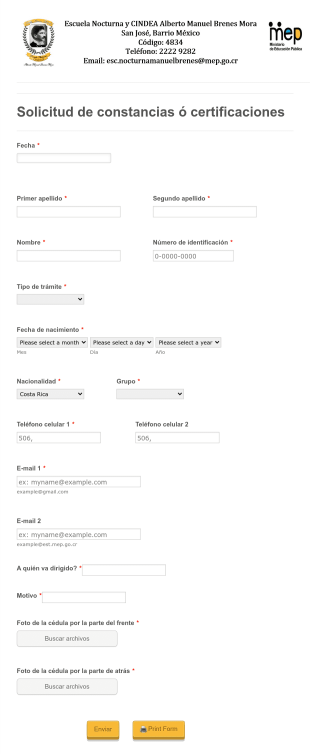 Solicitud De Constancias ó Certificaciones Form Template