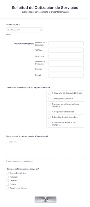 Solicitud De Cotización De Servicios Form Template