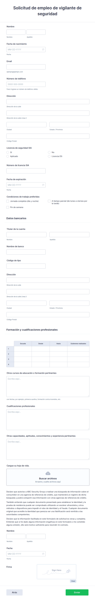 Solicitud De Empleo De Vigilante De Seguridad