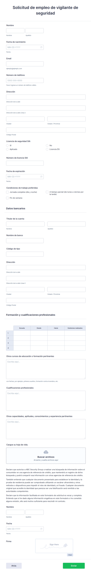 Solicitud De Empleo De Vigilante De Seguridad