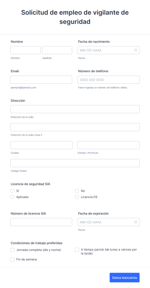 Solicitud De Empleo De Vigilante De Seguridad Form Template