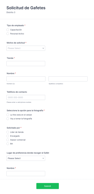 Solicitud De Gafetes (oxxo) Form Template