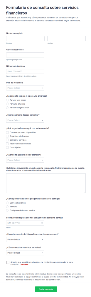 Solicitud De Información De Servicios Financieros
