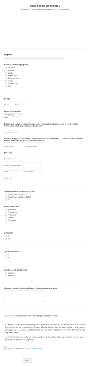 Solicitud De Inscripción De Alumnos A Programa De Idiomas