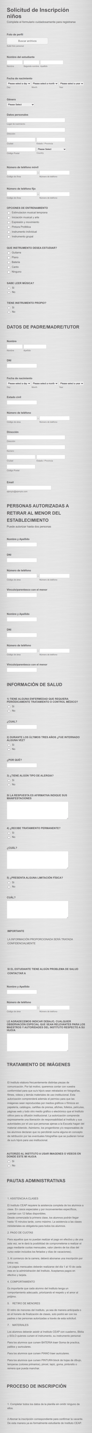 Solicitud De Inscripción Niños