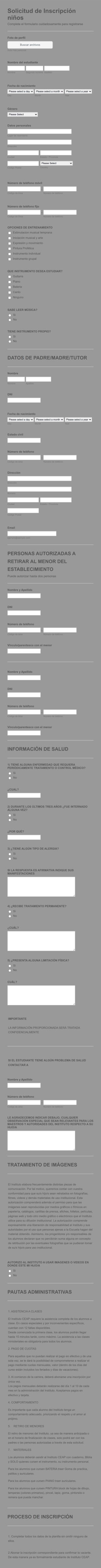 Solicitud De Inscripción Niños Form Template