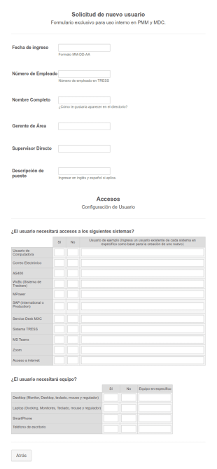 Solicitud De Nuevo Usuario