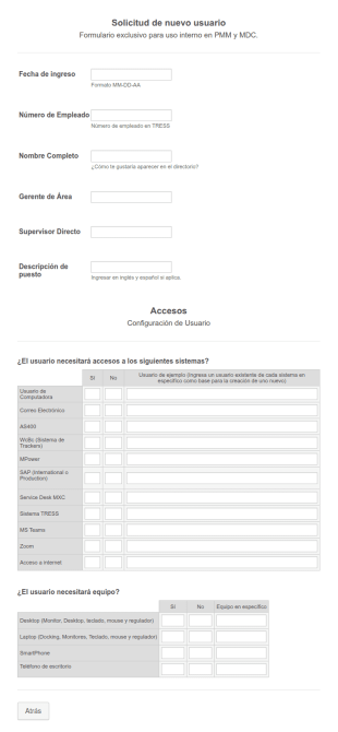 Solicitud De Nuevo Usuario