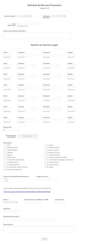 Solicitud De Recurso Financiero Form Template