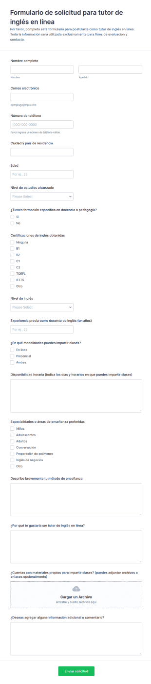 Solicitud De Tutor De Inglés