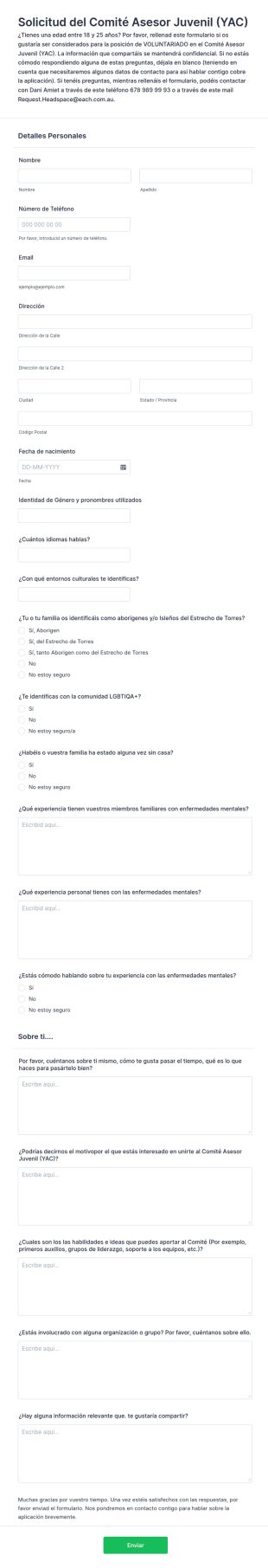 Solicitud Del Comité Asesor Juvenil (YAC)