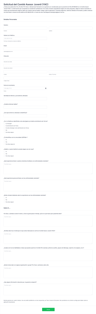 Solicitud Del Comité Asesor Juvenil (YAC) Form Template