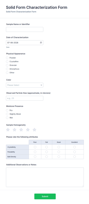 Solid Form Characterization Questionnaire