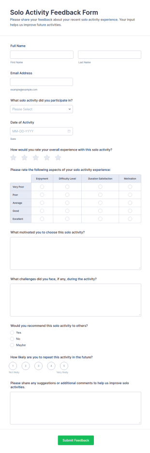 Solo Activity Feedback Form Template