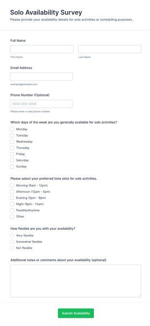 Solo Availability Survey Form Template