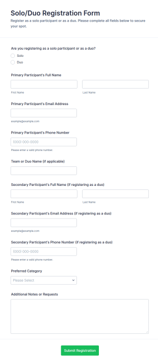 Solo/Duo Registration Form Template