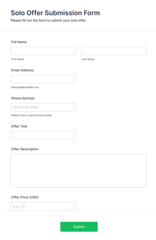 Solo Offer Submission Form Template