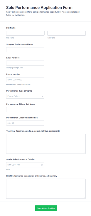 Solo Performance Application Form Template