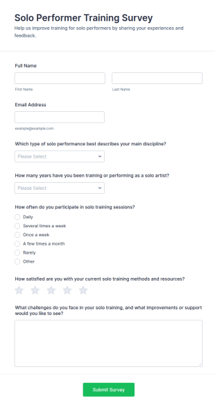 Solo Performer Training Survey Form Template