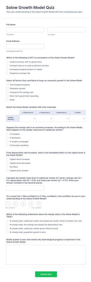 Solow Growth Model Quiz Form Template