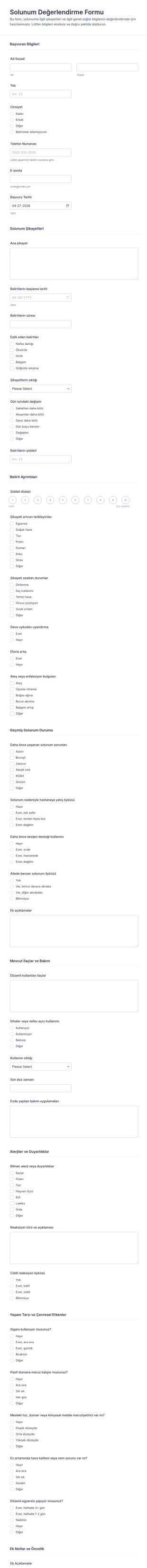 Solunum Değerlendirme Anketi 🌬️🩺 Form Şablonu
