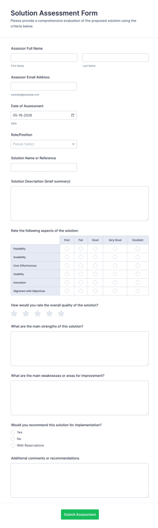 Solution Assessment Form Template