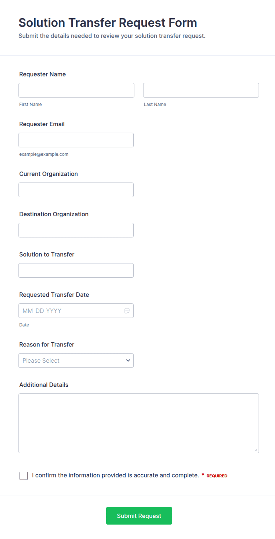 Solution Transfer Request Form Template | Jotform