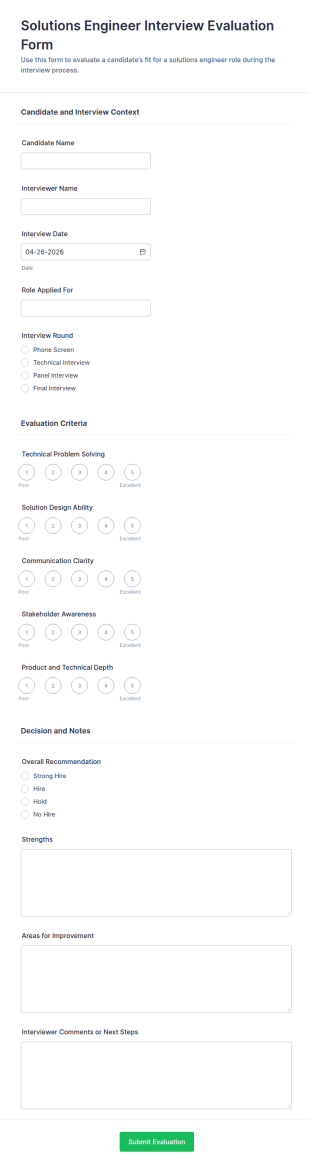 Solutions Engineer Interview Evaluation Form Template