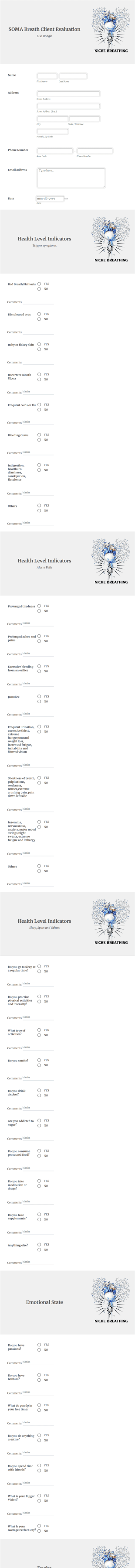Neurosomatic Breath Client Evaluation Form Template