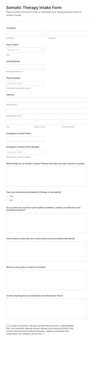 Somatic Therapy Intake Form Template