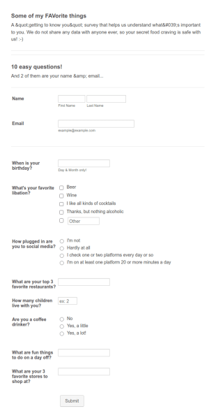 Some Of My FAVorite Things Form Template