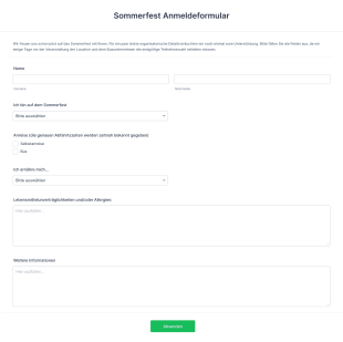 Sommerfest Anmeldeformular