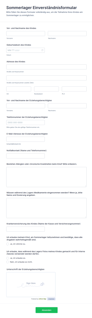 Sommerlager Einverständnisformular