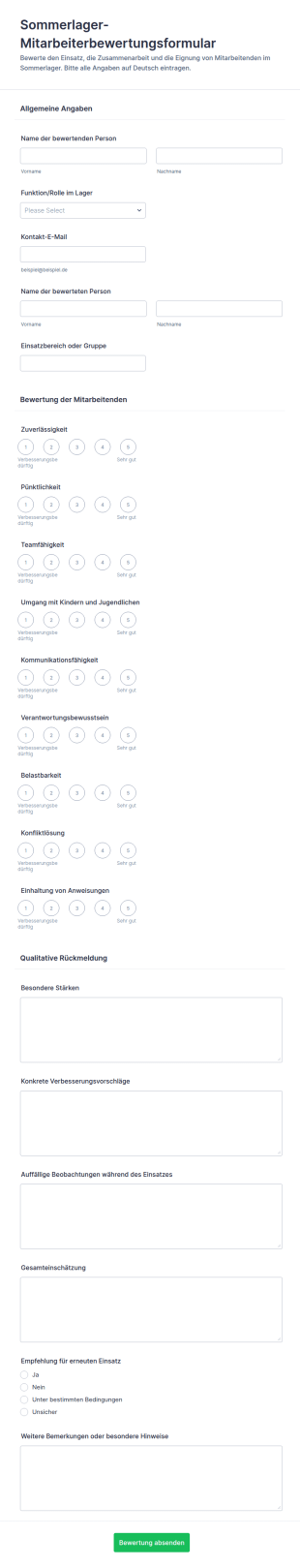 Sommerlager Mitarbeiterbewertungsbogen