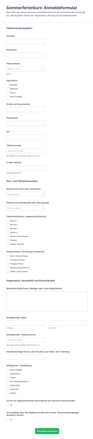 Sommerlehrgangs Anmeldeformular
