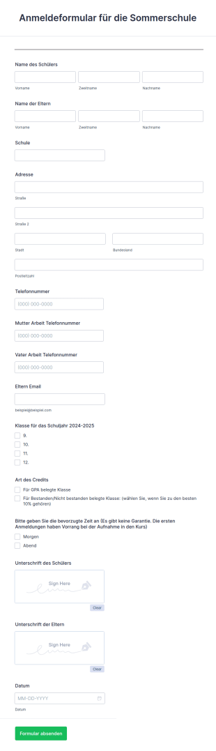 Sommerschule Anmeldeformular