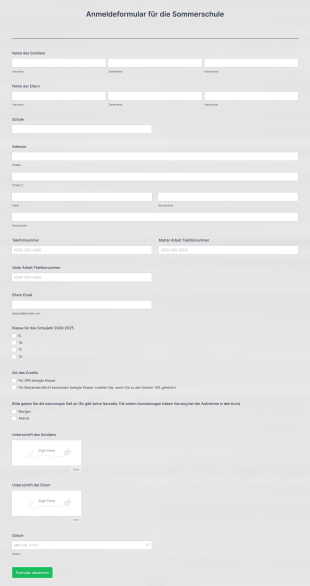 Sommerschule Anmeldeformular Form Template