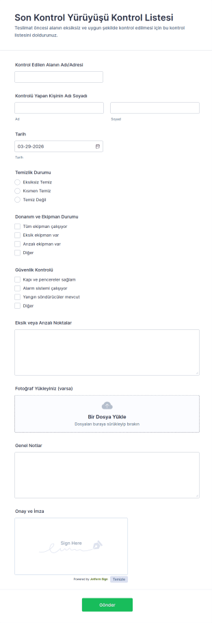 Son Kontrol Yürüyüşü Kontrol Listesi Form Şablonu