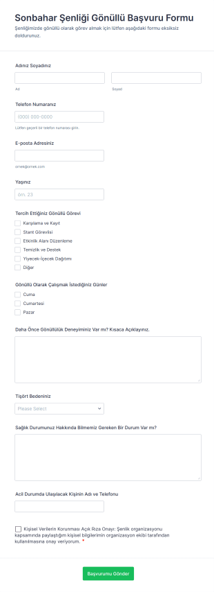 Sonbahar Şenliği Gönüllü Başvuru Form Şablonu