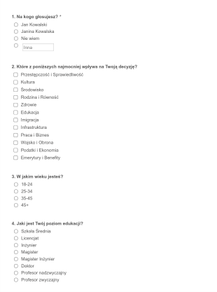 Sondaż Wyborczy Form Template