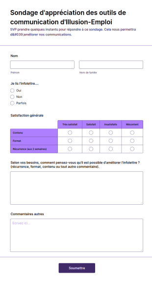 Sondage D'appréciation Des Outils De Communication D'Illusion Emploi