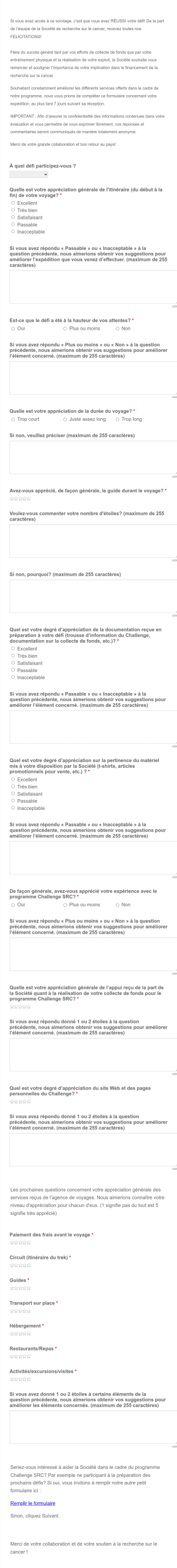 Sondage D'Appréciation Du Challenge