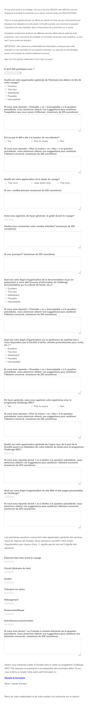 Sondage D'Appréciation Du Challenge