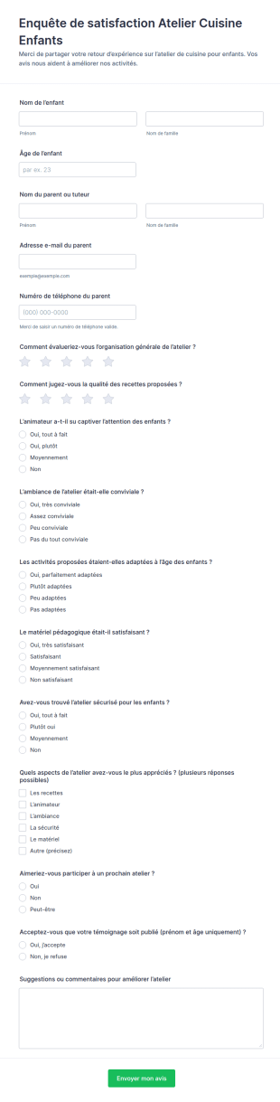 Sondage Sur Le Retour D’expérience D’un Cours De Cuisine Pour Enfants