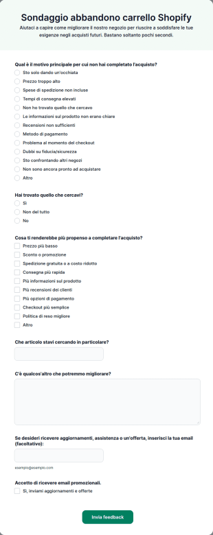 Sondaggio Abbandono Carrello Shopify