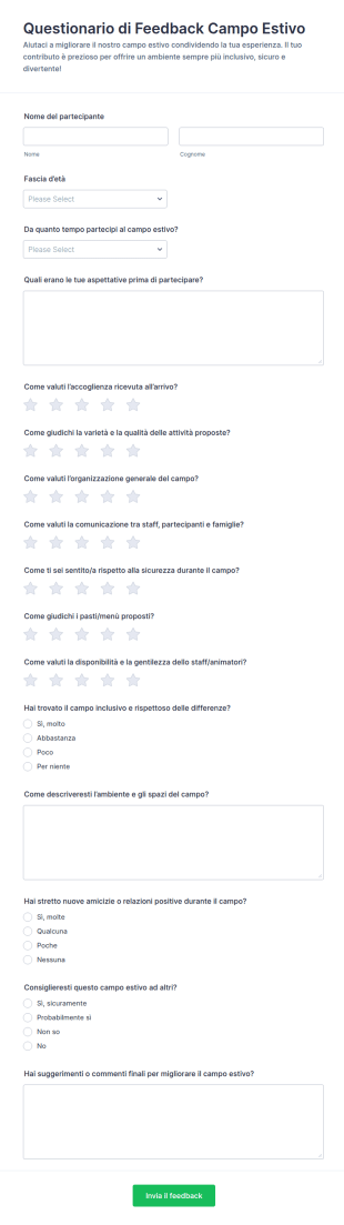 Sondaggio Di Feedback Per Il Campo Estivo